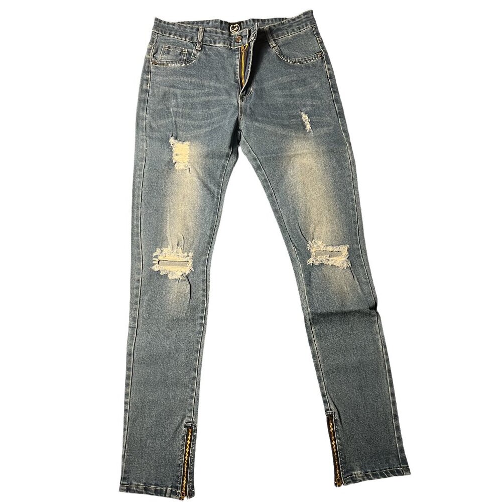Men's Knee Hole Denim Skinny Jeans